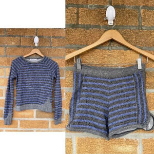 T By Alexander Wang Set Blue Striped Long Sleeve Sweatshirt and shorts XS